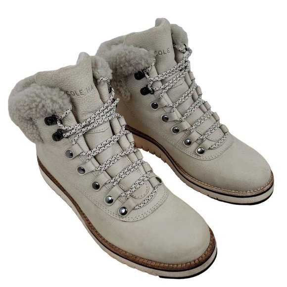 Cole Haan Womens Zerogrand Explorer Hiking Boots Beige Leather Ankle Lace Up 6 B - Picture 1 of 13